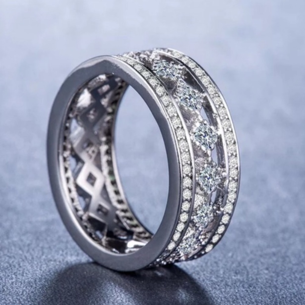 Silver stamped white diamonds engagement new ring - Picture 2 of 4